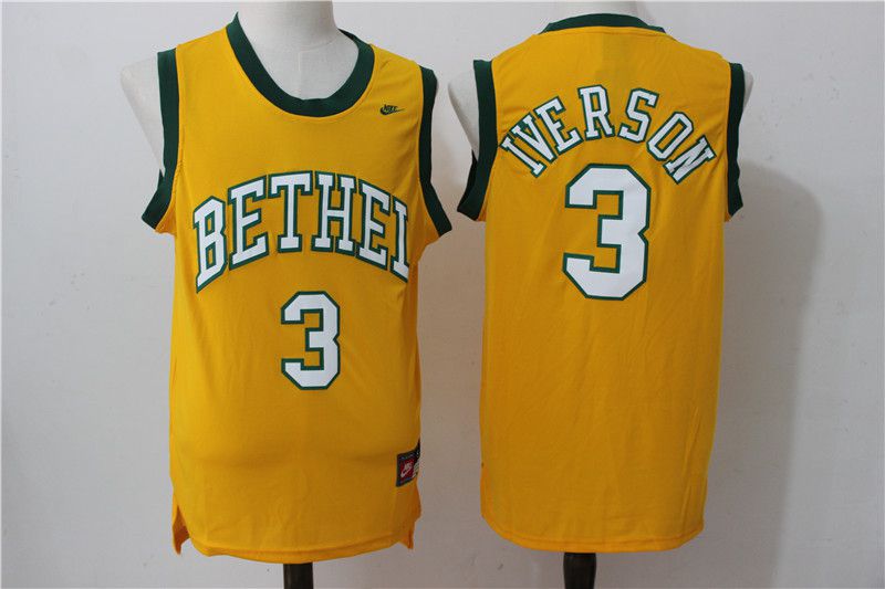 Men Philadelphia 76ers #3 Iverson Yellow Nike NBA Jersey